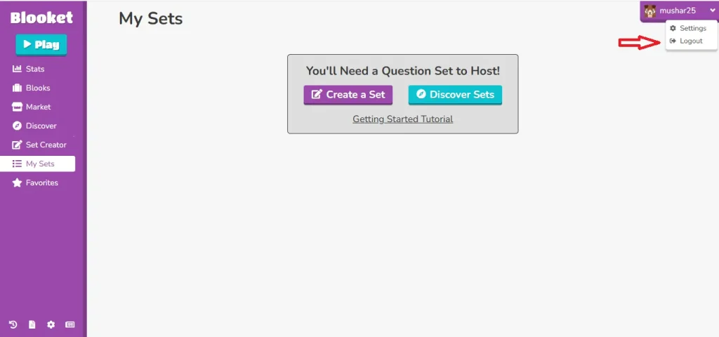 how to logout from blooket